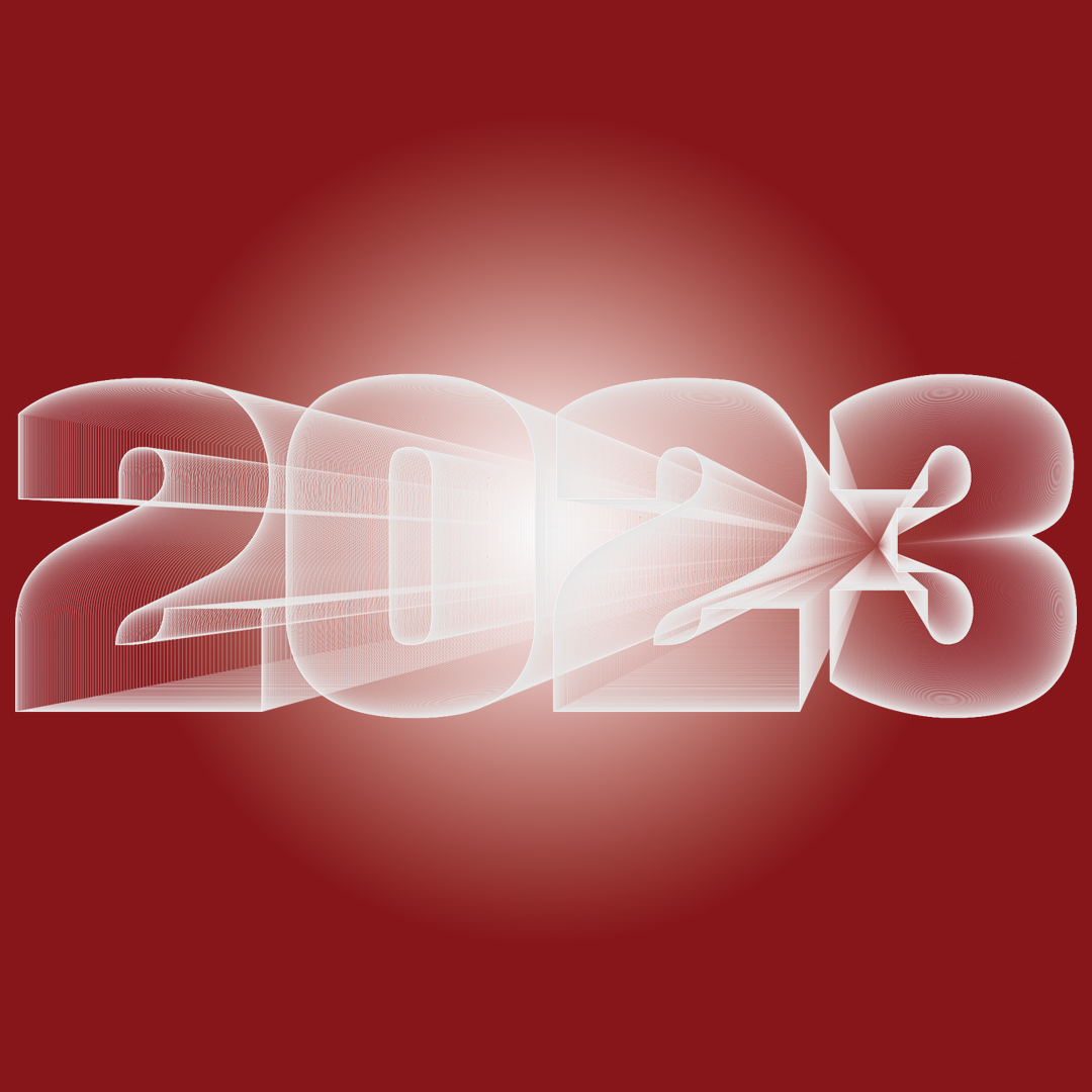 2023 - als weiße Jahreszahl auf rotem Grund